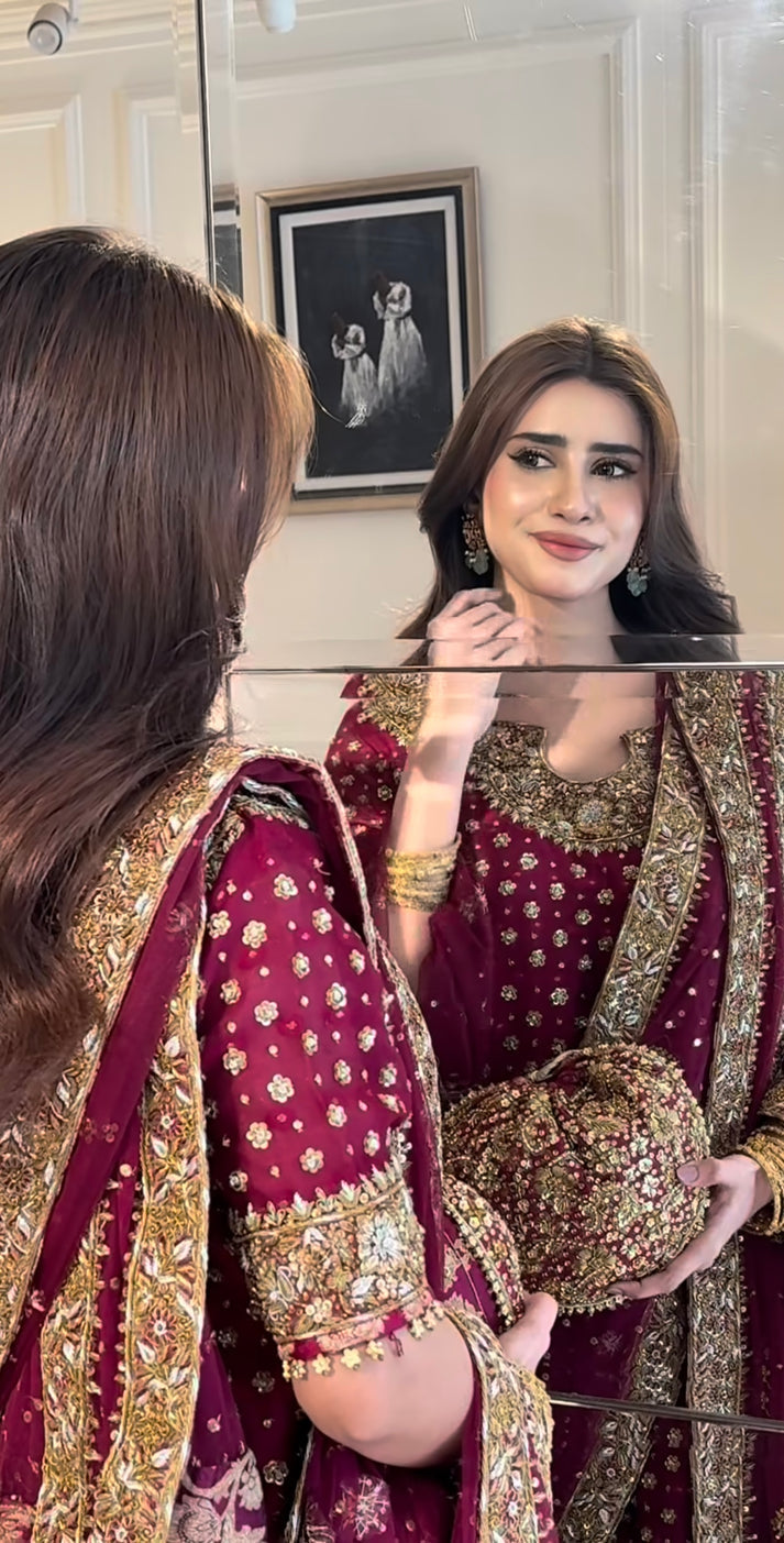 Elegant Haris Shakeel Aisha Afridi outfit for barat, nikkah and wedding celebrations