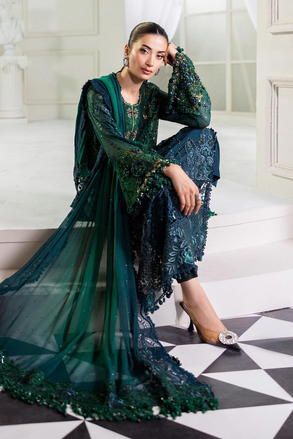 Maria.B Chiffons MPC-25-106 (Emerald Green To Teal)