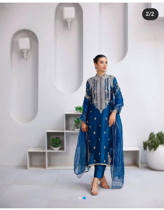 Waqar Asgar blue bridal chiffon collection