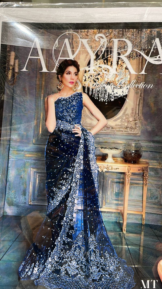 Aayra navy blue embroidered saree
