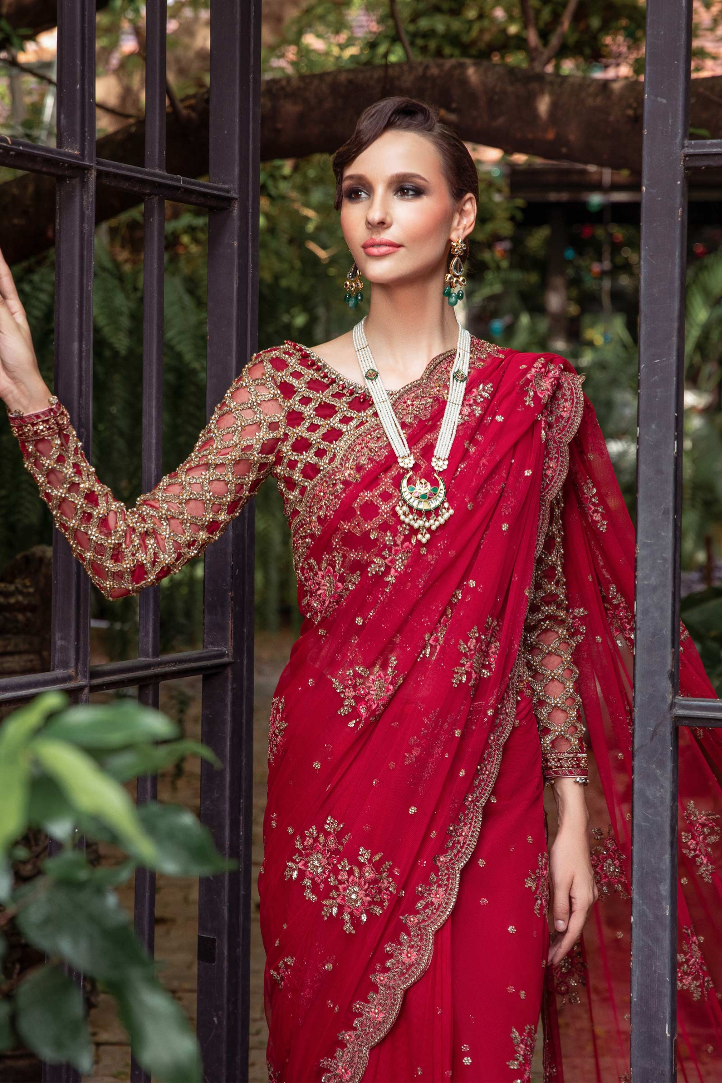 Adaliz deep red formal embroidered suit
