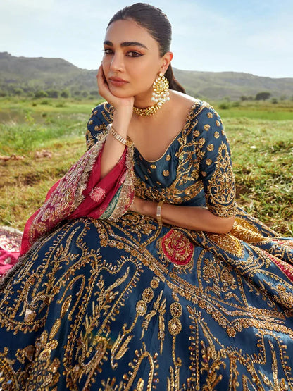 Suraz blue fuchsia and yellow formal ensemble