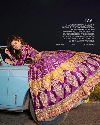 Purple hand embellished Pakistani bridal dress