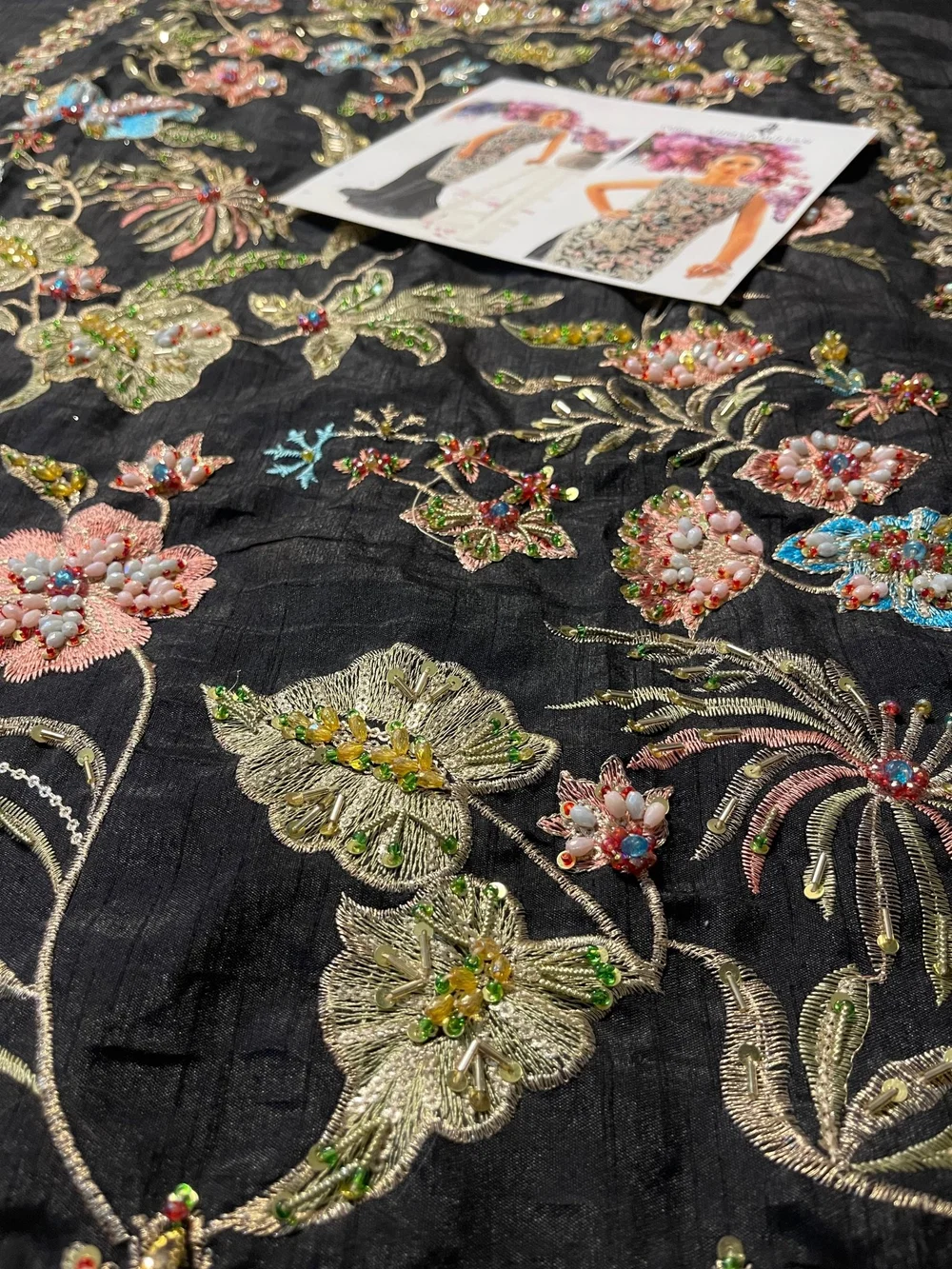 Black shirt with multicolour floral hand embroidery