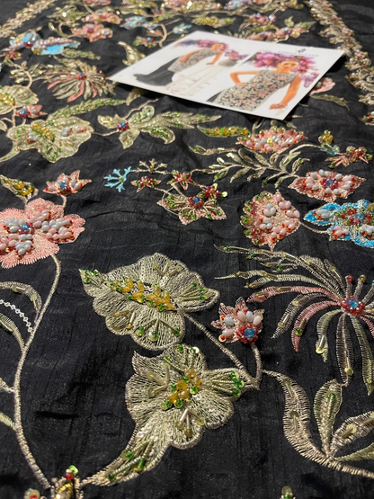 Black shirt with multicolour floral hand embroidery