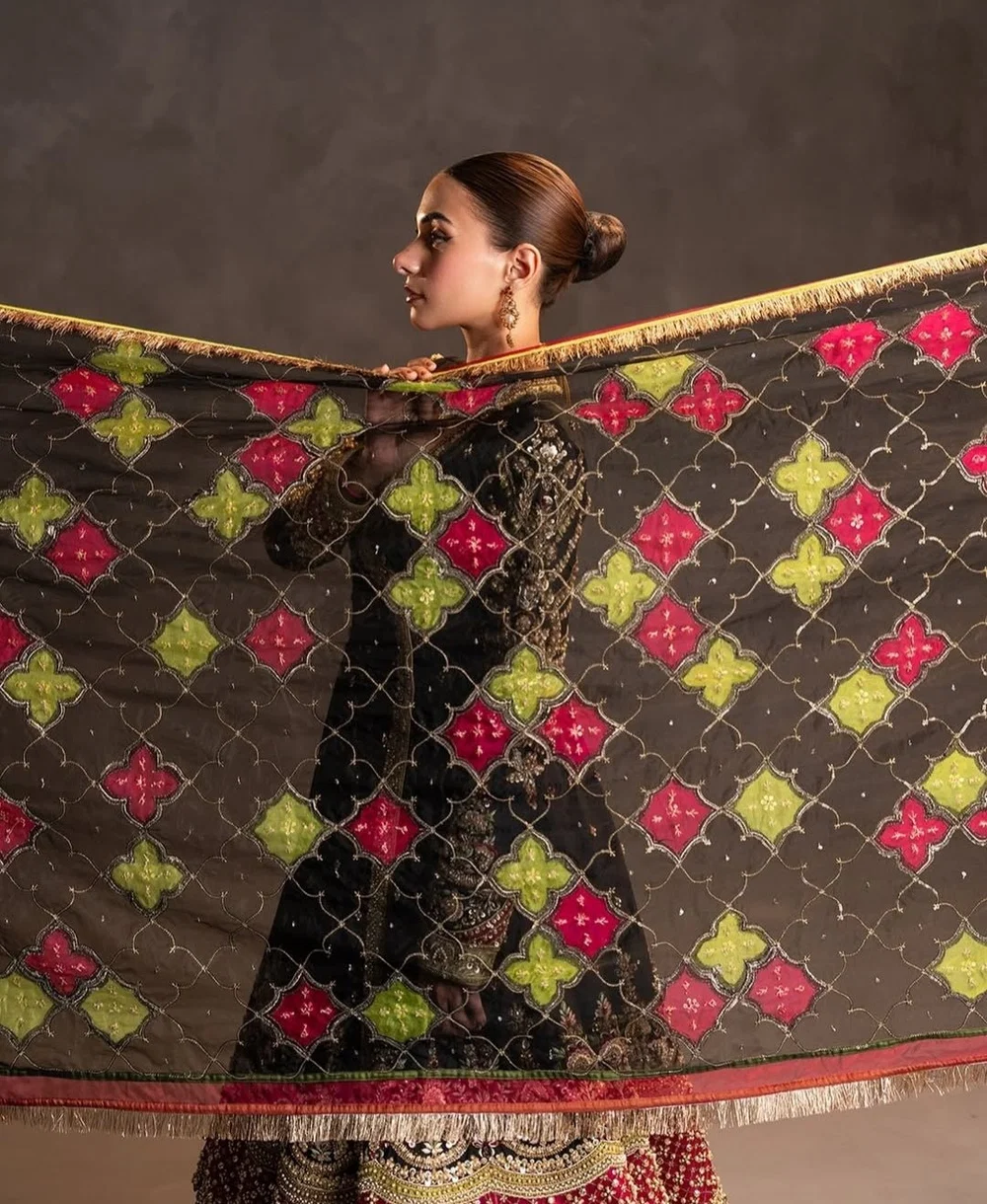 Black raw silk shirt with gold hand embroidery