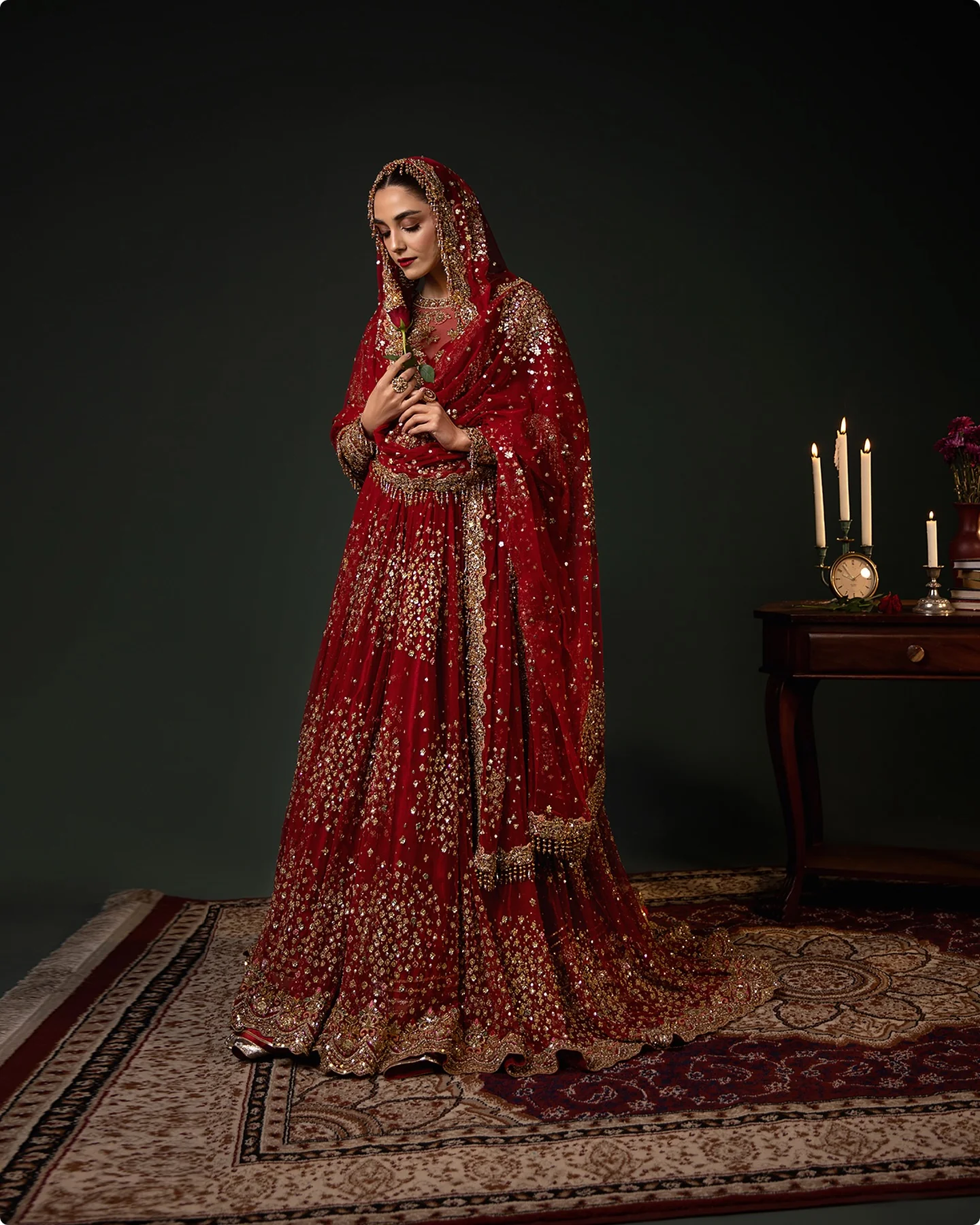 Red hand embellished Pakistani formal dress