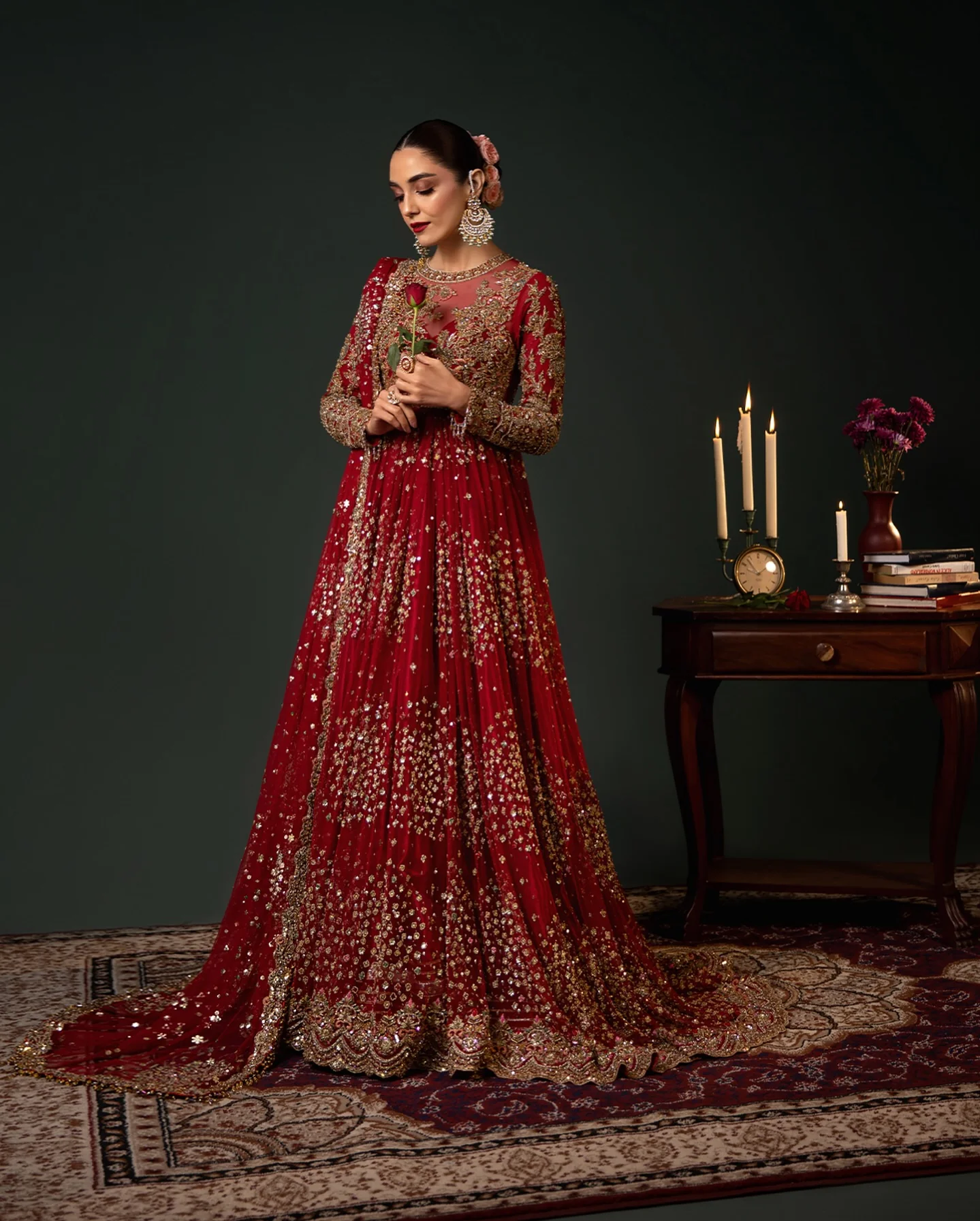 Ahmad Sultan Sablette red embroidered formal ensemble