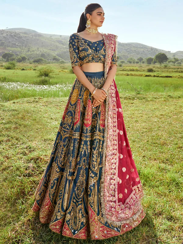 Ahmad Sultan Suraz admiral blue embroidered lehenga