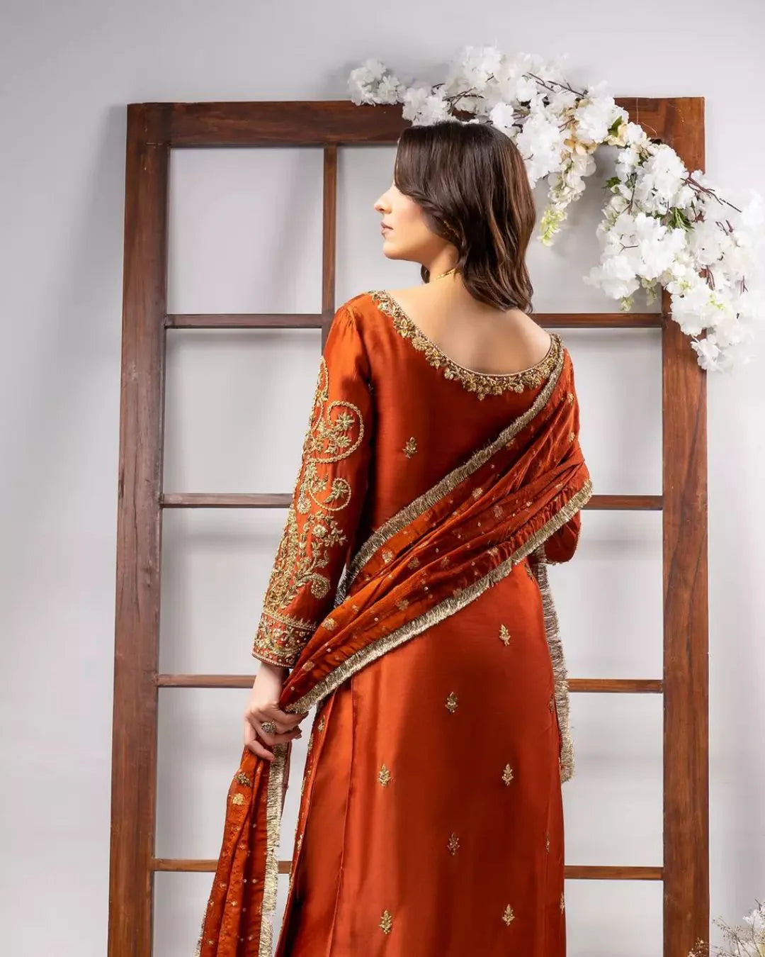 Tangerine Katan silk shirt with hand embellishment