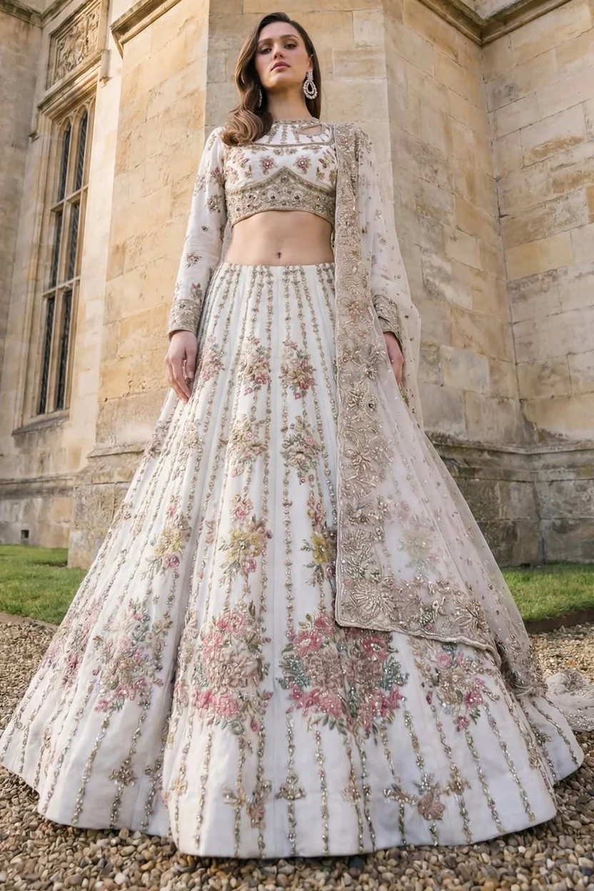 Ahmad Sultan Tiara 16-panel lehenga with floral embellishments