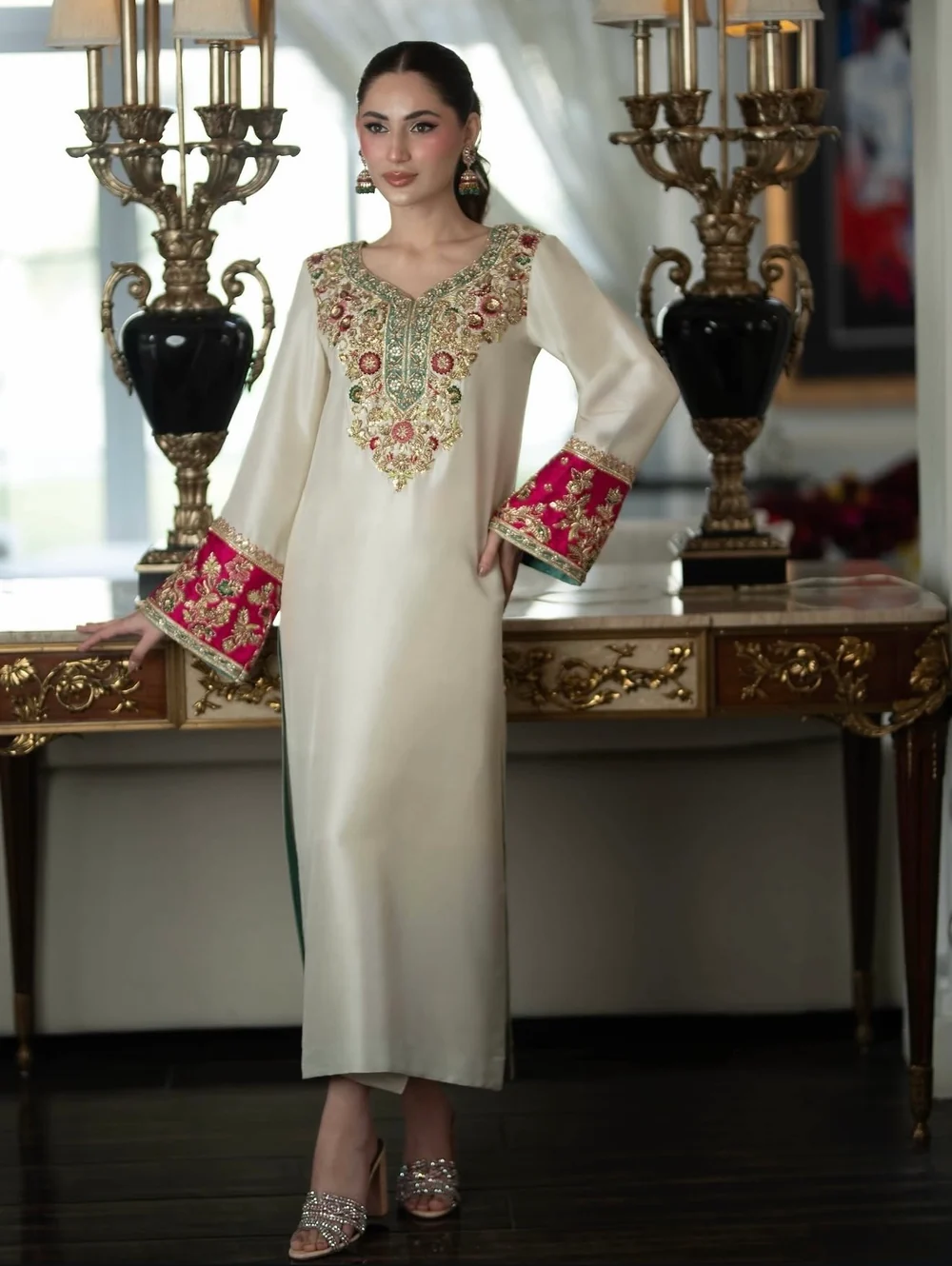 Aleena Khan Kinzza ivory embroidered formal ensemble