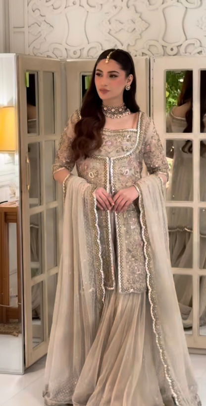 Champagne onion pink embroidered Pakistani sharara