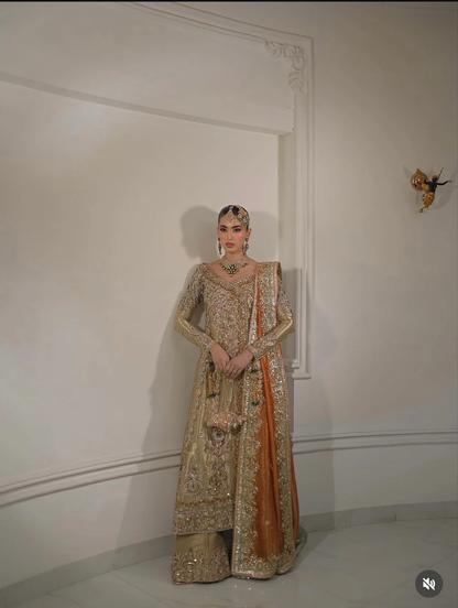 Champagne gold embroidered Pakistani designer outfit