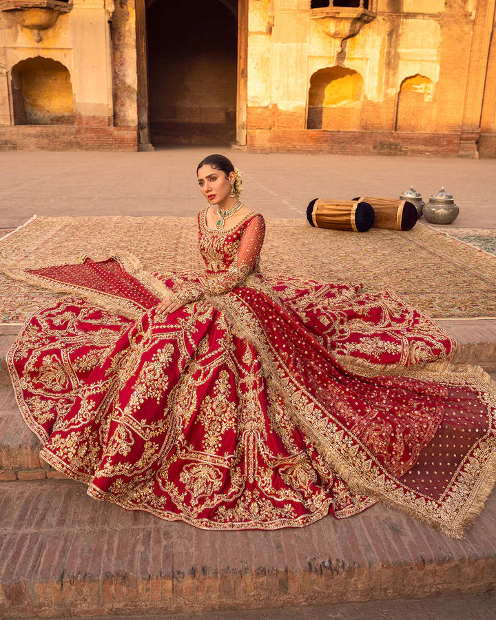 Arusa hand embellished red bridal lehenga