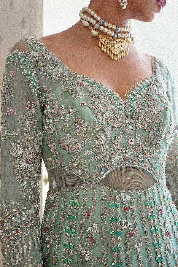 Mint green Ashal flared bridal outfit