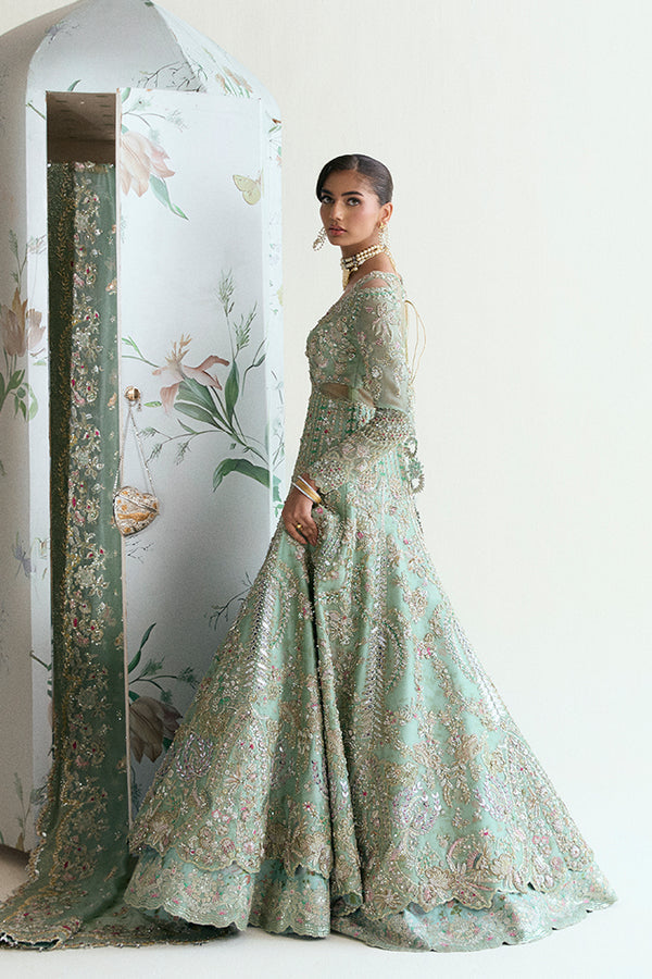 Ashal hand embroidered mint bridal dress