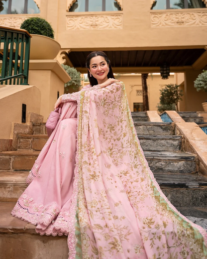 Blush pink embroidered lawn shirt with trousers