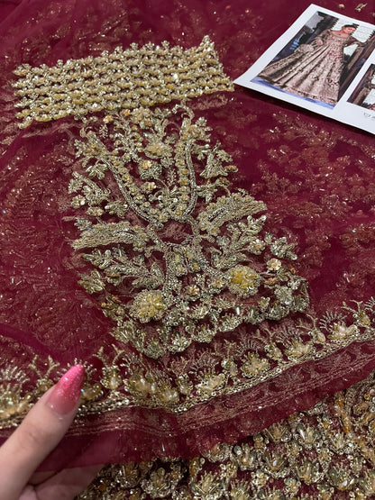 Wine red maroon outfit with intricate tilla and thread work