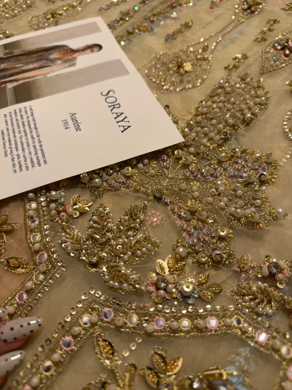 Beige hand embellished formal ensemble