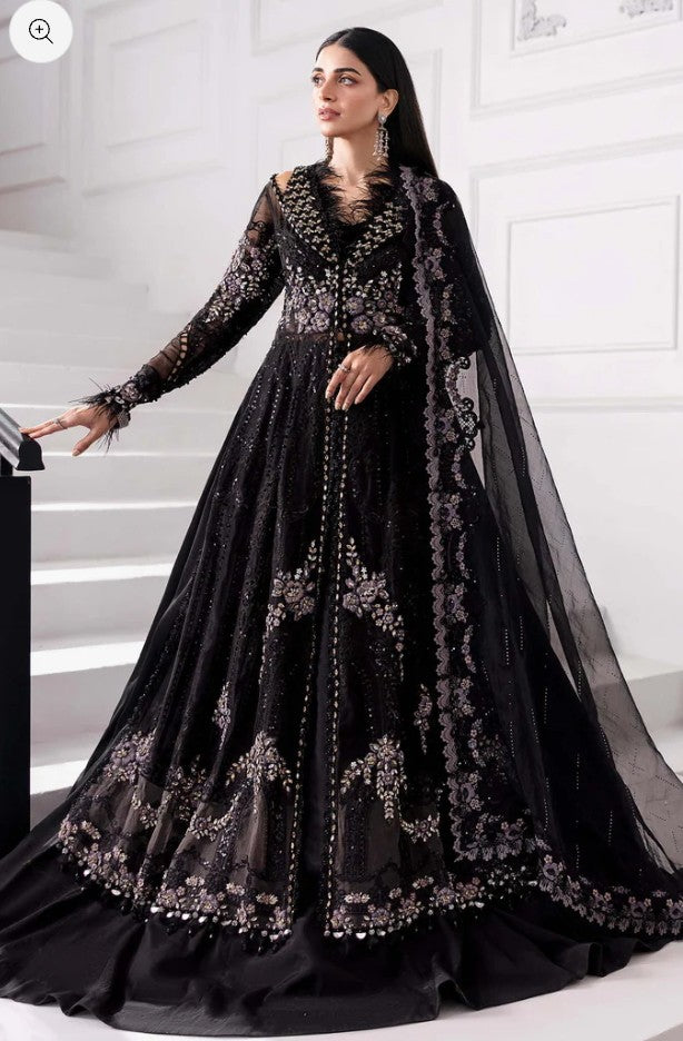 Black formal ensemble with embroidered dupatta