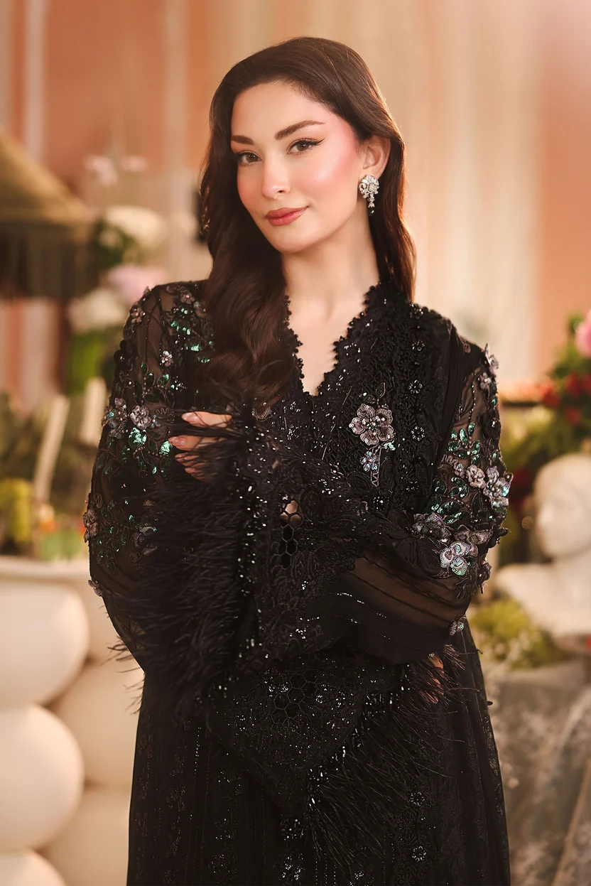 Black embroidered Pakistani wedding guest outfit