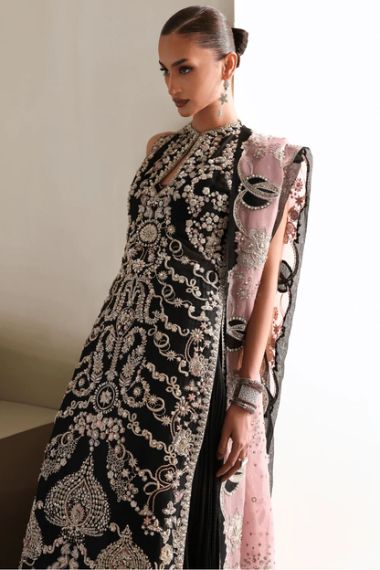 Black embellished dress with dusty pink embroidered dupatta
