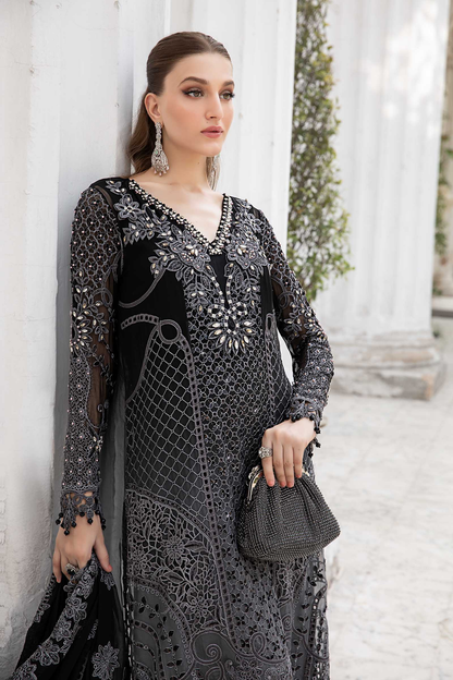 Black chiffon shirt with embroidered organza detailing