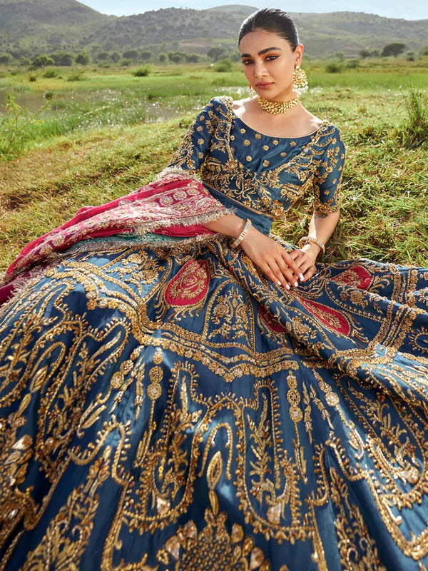 Gold handworked Pakistani lehenga choli