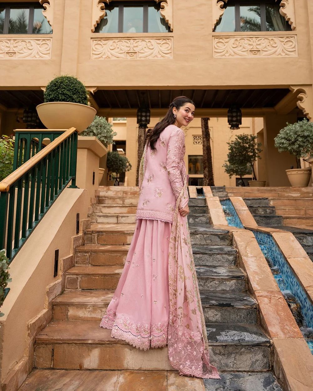 Blush pink floral embroidered formal lawn outfit