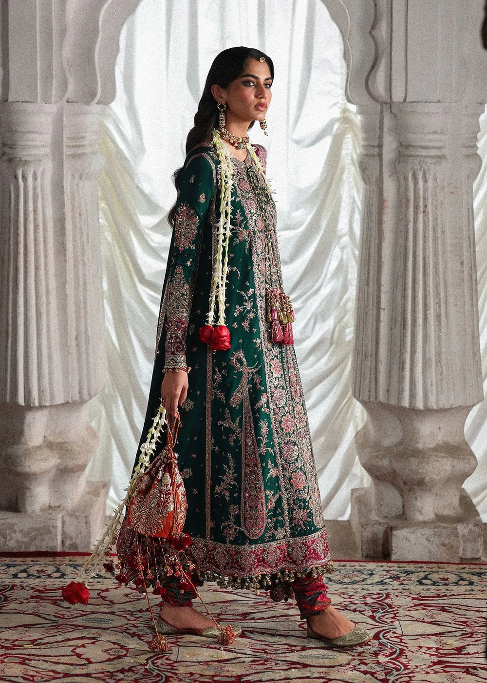 Bottle green crimson Pakistani formal wear