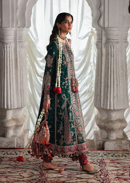 Bottle green crimson Pakistani formal wear