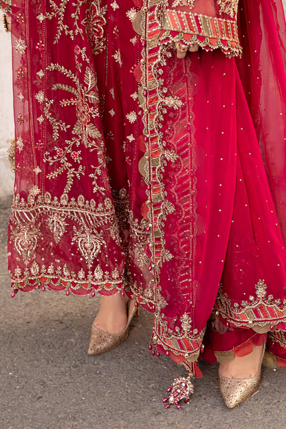Bright pink chiffon shirt with embroidered organza detailing