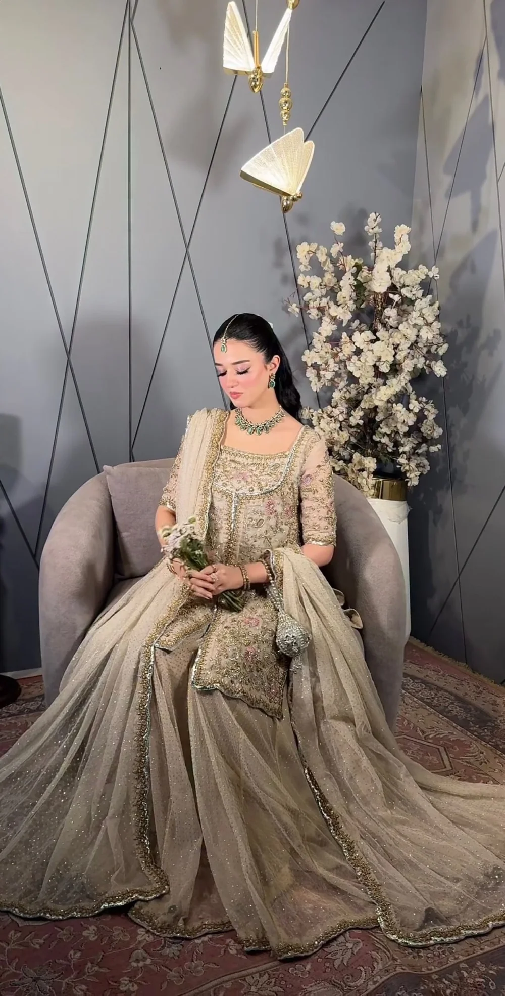 Champagne pink embellished shirt with sharara