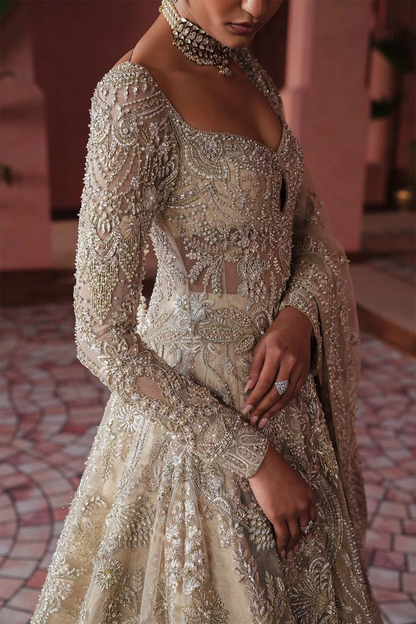 Champagne embellished gown with embroidered dupatta