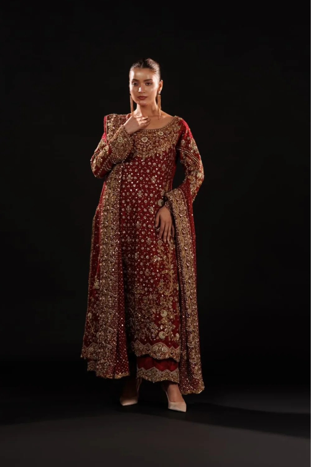 Heavily embellished crimson formal shirt