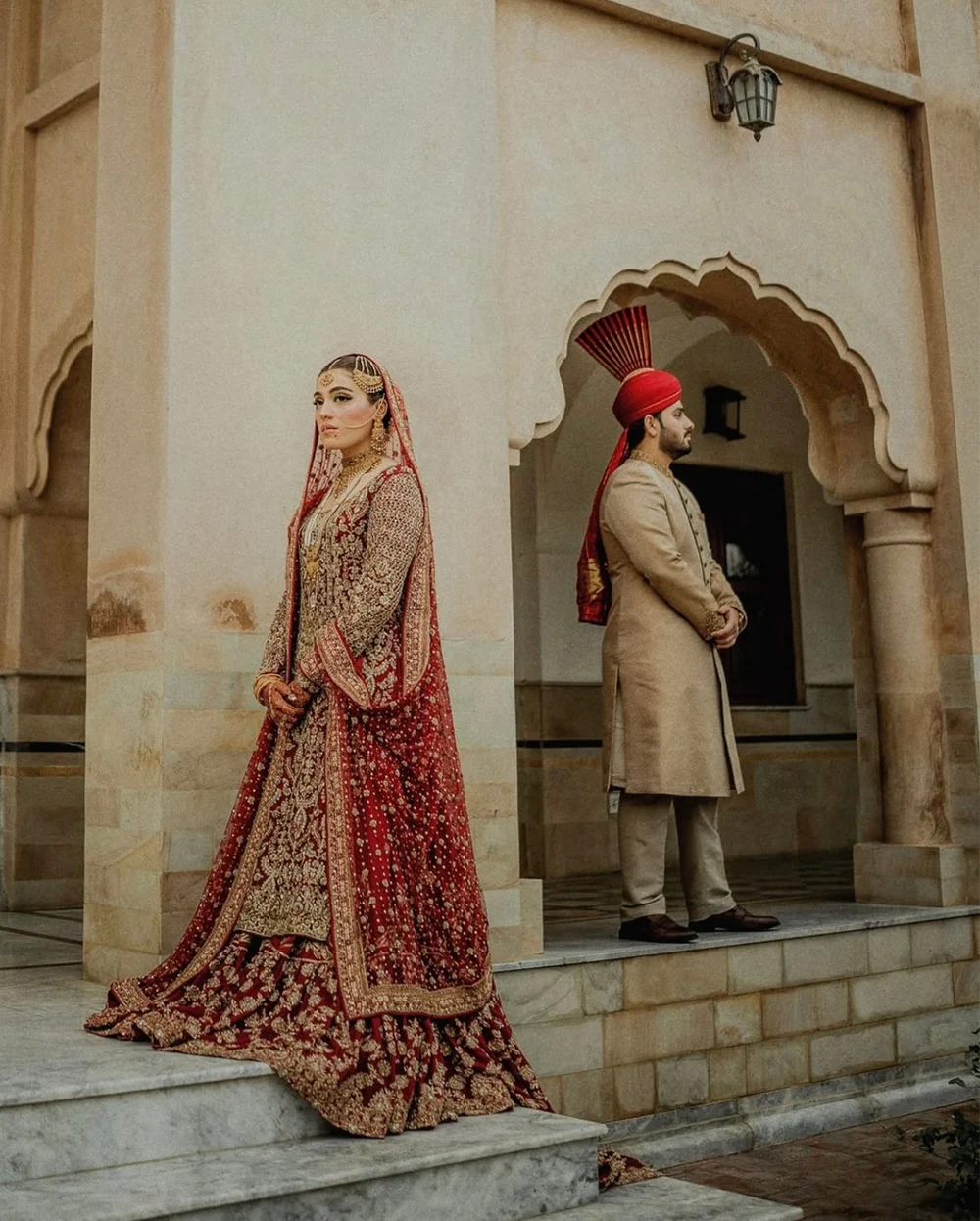 Crimson embroidered farshi lehenga with dupatta