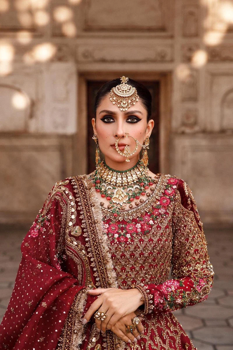 Maroon bridal lehenga with zari and 3D floral work