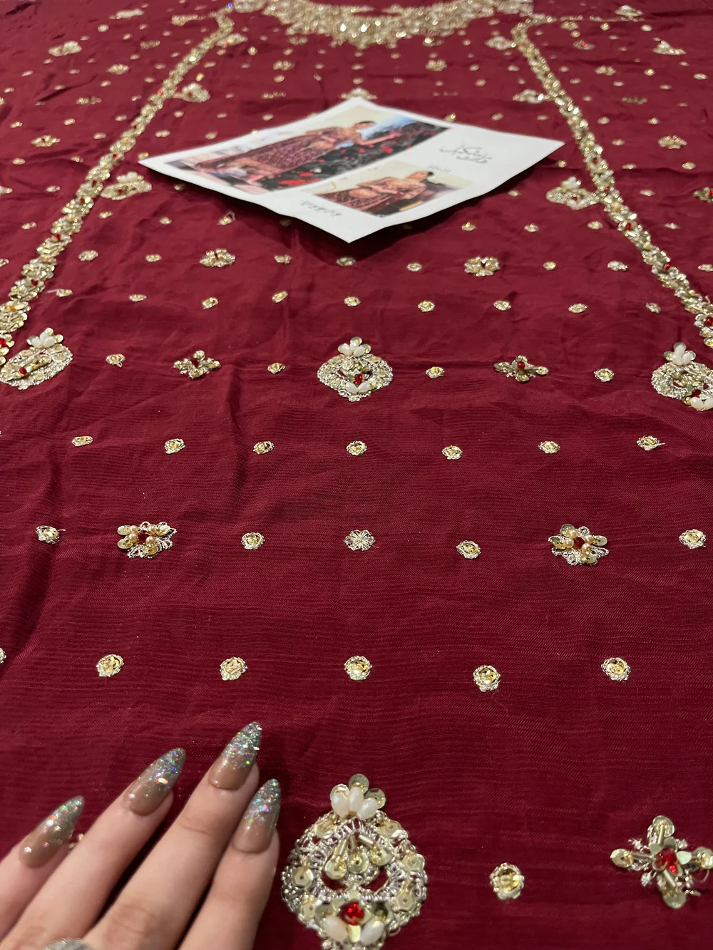 Deep maroon formal dress with zardozi, dabka and booti detailing