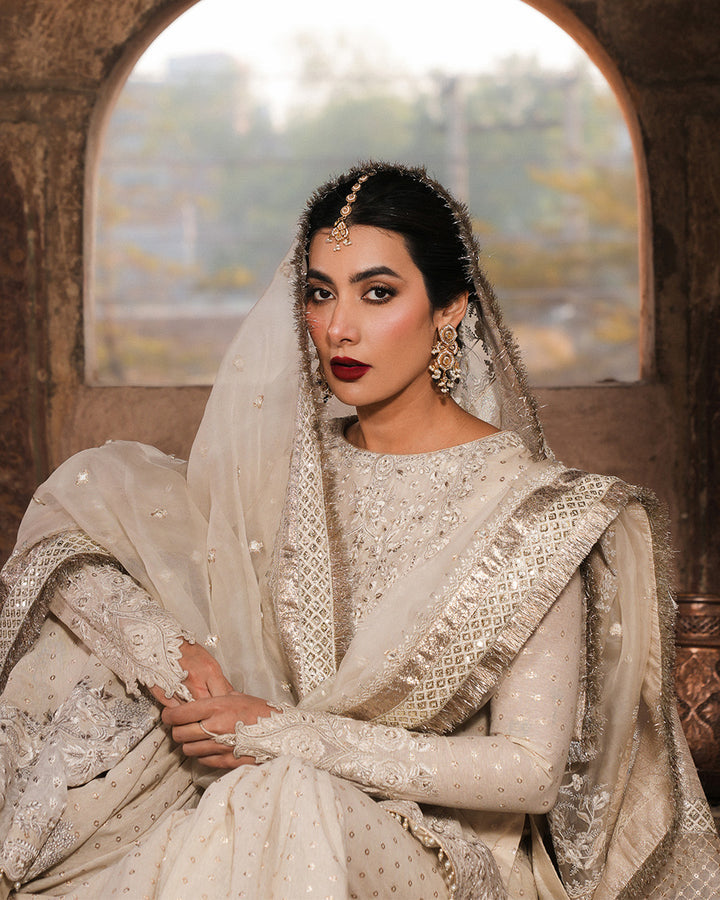 Ivory Pakistani gharara with embroidered dupatta