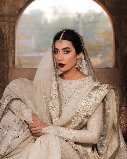 Ivory Pakistani gharara with embroidered dupatta