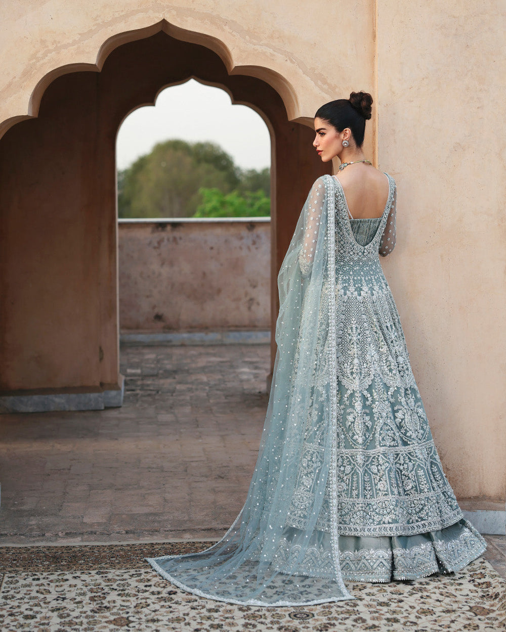 Dorien flared lehenga with intricate silver embroidery