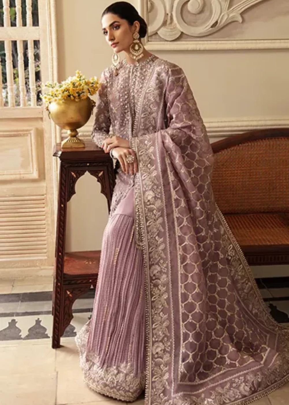 Dusty mauve embroidered Pakistani wedding outfit