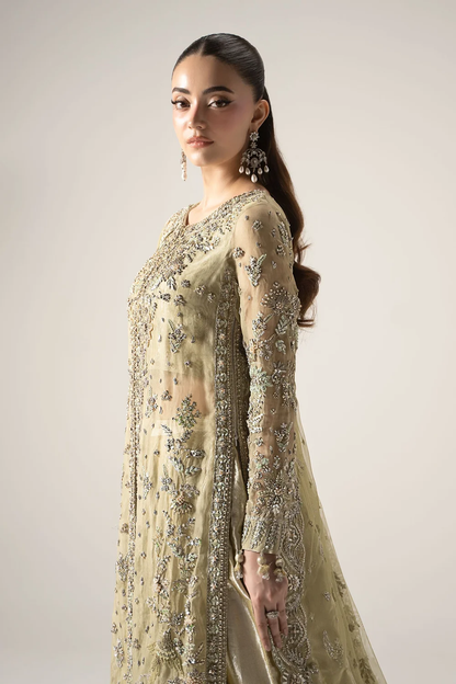 Lemon gold formal ensemble with lehenga or sharara fabric