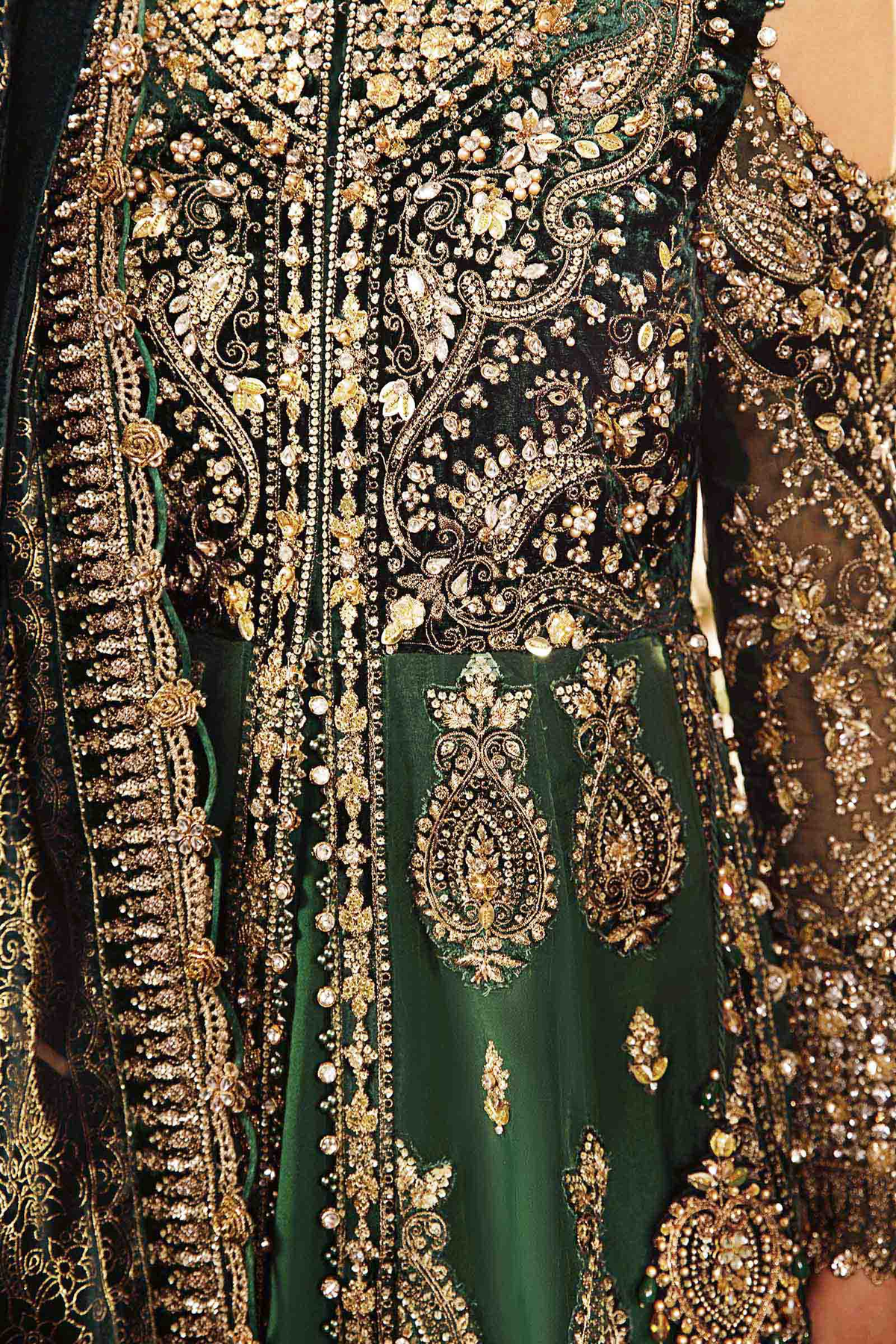 Emerald green embroidered outfit with embellished dupatta