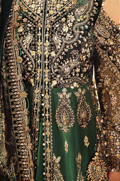 Emerald green embroidered outfit with embellished dupatta
