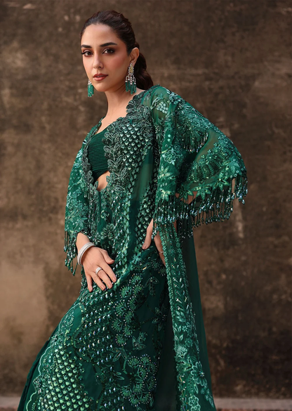 Deep emerald embroidered dupatta
