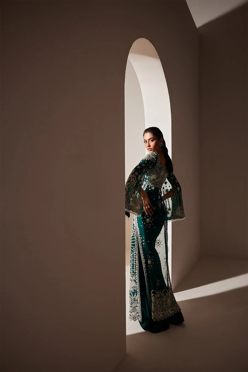 Emerald green 3 piece formal suit with dupatta