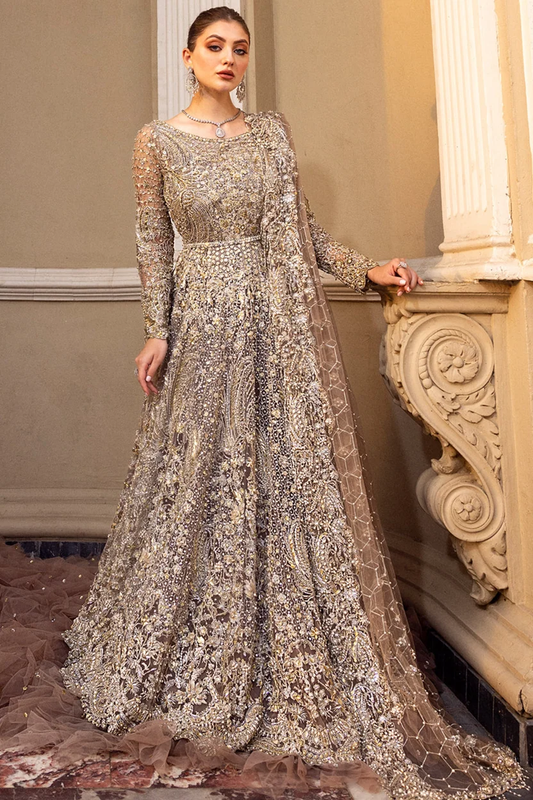 Epoque Chartreuse caramel-brown Pakistani bridal ensemble