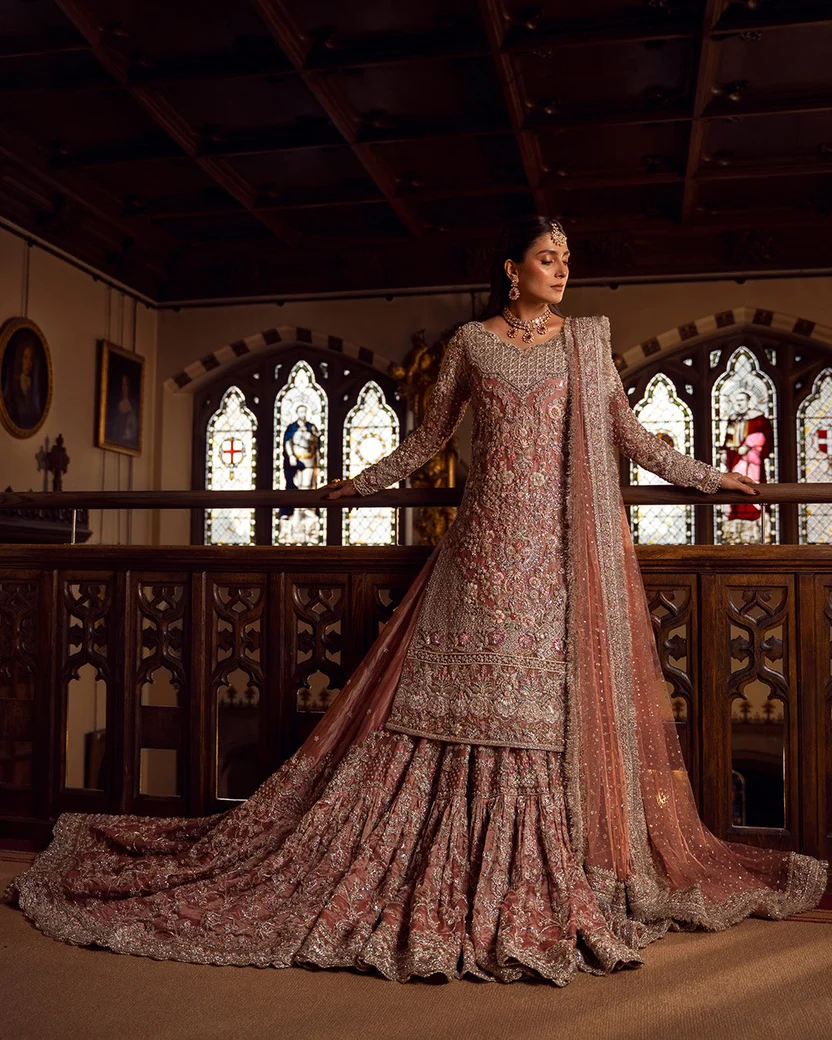 Matching pink dupatta with an embroidered border